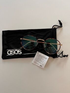 NWT ASOS Blue light Filtering Glasses- Round Tortoiseshell Frames, Gold Metal